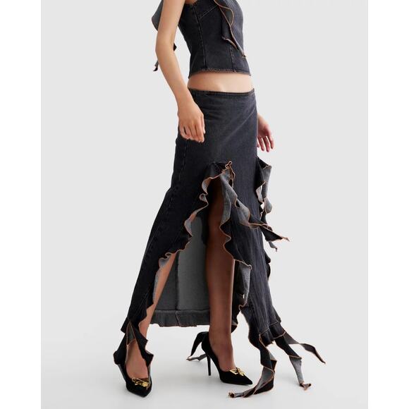 NWT LIONESS Rendezvous Denim Maxi Skirt Sz Medium - Picture 2 of 9